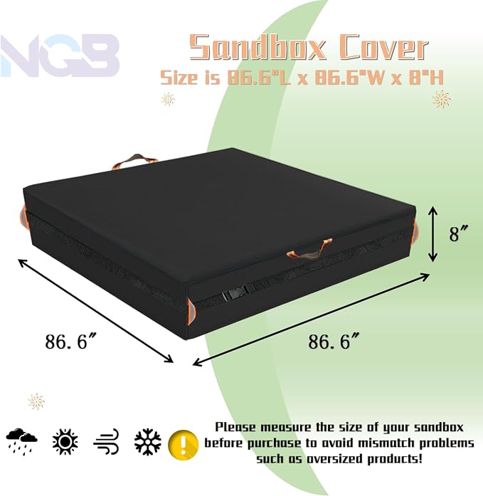 Sandbox Cover, Outdoor Large Sandbox Cover for Preschoolers, Waterproof Square SandBoxs Covers for Sand Protection, Featuring Handles, Strap with Buckle, Bottom Drawstring（Black，86" L×86" W×8" H
