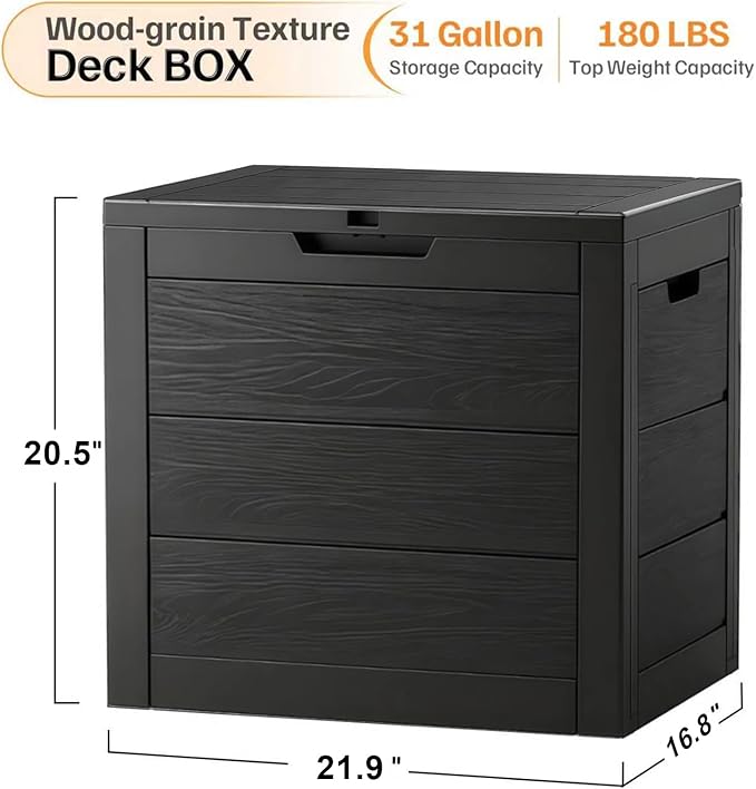 35 Gallon Outdoor Resin Storage Box, Lockable Lid Heavy-Duty Deck Box, Multi-Purpose for Patio Cushions, Pool & Garden Tools, Backyard/Deck Use
