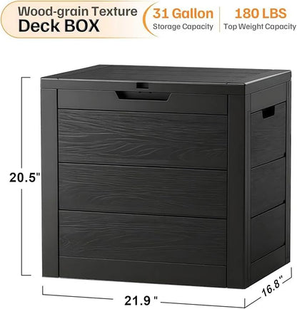 35 Gallon Outdoor Resin Storage Box, Lockable Lid Heavy-Duty Deck Box, Multi-Purpose for Patio Cushions, Pool & Garden Tools, Backyard/Deck Use