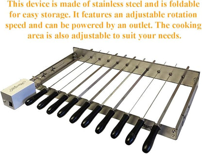 MangalGrills Portable Charcoal Stainless Steel Grill with Electric Motor Skewers Kit for Kebab Shashlik BBQ