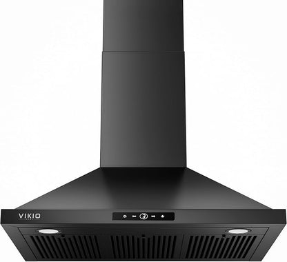 VIKIO HOME 36 Inch Wall Mount Range Hood 580CFM Low Noise Touch Control | Ducted/Ductless Convertible, Stainless Steel Kitchen Vent Hood with 3-Speed Fan and LED Lights, Black