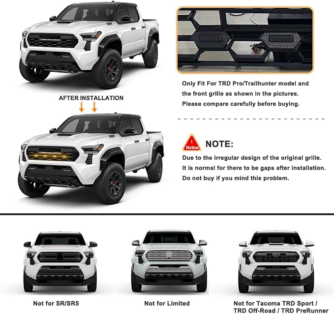 Amber LED Grille Lights for Tacoma TRD Pro/Trailhunter 2024 2025, 4Pcs Front Grill Light Kit with Wire Harness and Fuse