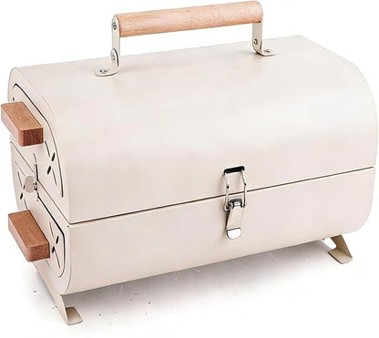 Portable Charcoal Grills With Lid, Small Folding Tabletop Grill, 14.95*10.04 Inch Compact Barbecue, Both-side Grate for Outdoor Cooking Camping, Picnics, Backyard, Balcony (With eight-piece set and s