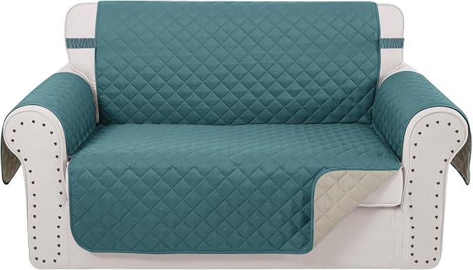 Reversible Loveseat Couch Sofa Covers, 2-Seater, Blue | Loveseat Covers for Dogs Water Repellent, Friendly Furniture Protector with Elastic Straps for Living Room
