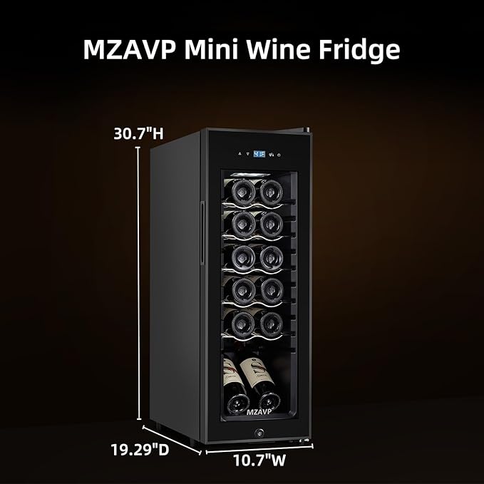 Mini Wine Fridge, 12 Bottle Compressor Wine Cooler Refrigerator, Freestanding Wine Cellar For Red&White Wine, Digital Temperature Control, Removable Shelves, Glass Door