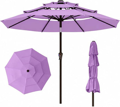 10ft 3 Tier Patio Umbrella, Outdoor Market Table Umbrella with UPF 50+ Vented Canopy, 8 Sturdy Ribs, Easy Push Button Tilt and Crank, Windproof for Deck, Pool, Backyard and Garden