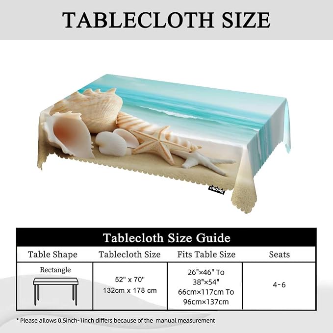 Swono Tablecloth Seashell Blue, Ocean Sandy Beach Sea Shells Table Cloth for Kitchen Dining Tabletop Decoration Parties Weddings Buffet, 52 X 70 Inch Rectangle Tablecloth
