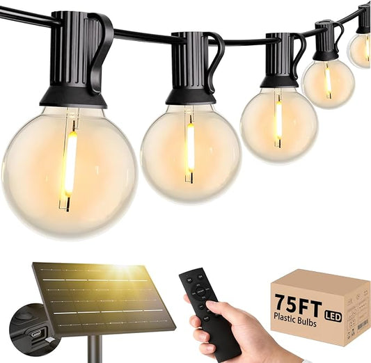 Svater Solar Outdoor String Lights 75 FT, G40 Patio Lights Shatterproof Dimmable Vintage Edison Bulbs, Solar Powered Weatherproof Light for Patio, Backyard, Garden, Bistro, Warm White