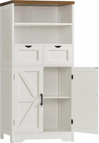 Storage Cabinet with Doors & 2 Drawers, Kitchen Cabinet with Adjustable Shelf, Pantry Cabinets, Bathroom Cabinets, for Living Room, Entryway, Home Office, White