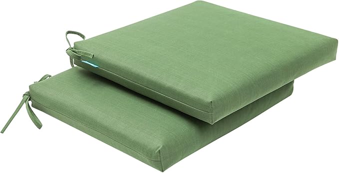 QILLOWAY Outdoor Indoor Seat Cushions, Square Foam Dining Chair Pads,All Weather, 17"x17"x3",2 Count (Dark Green)