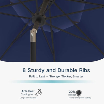10FT Patio Umbrella 3 Tiers Outdoor Market Umbrella w/Push Button Tilt, Crank, UV and Waterproof Table Umbrella for Garden, Pool, Backyard, Deck, Lawn, Navy Blue