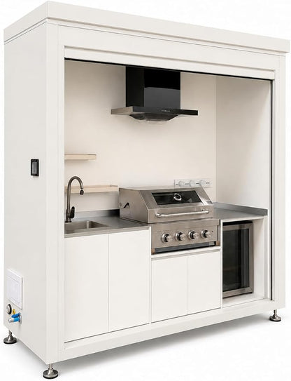 Sunnyjoy Modular Outdoor Kitchen, Premium Aluminum Cabinet System-2 | Standard edition with grill, sink & storage, durable weather-resistant design, includes roll-up set for protection