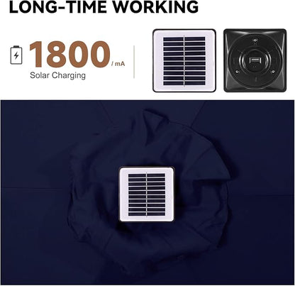 10 ft Solar Patio Umbrella Outdoor with Centre Light, Navy Blue | 24 LED Lights, UV Protection, Solar Outdoor Umbrella for Porch, Deck, Pool, Table, Garden, Provides Evening Lighting
