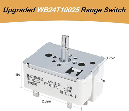 WB24T10025 Range Switch Surface Burner Control Switch, Compatible with GE Electric Range 8 in,Replace for GE for Kenmore for Hotpoint Range Element, Replace for: AP2024072 769692 PS236750