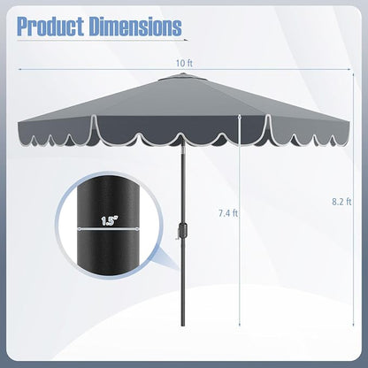 Tangkula 10 FT Patio Umbrella, 2-Tiers Scalloped Outdoor Table Market Umbrella with Tilt Adjustment, Crank, 8 Sturdy Ribs for Pool, Deck, Backyard (Gray)