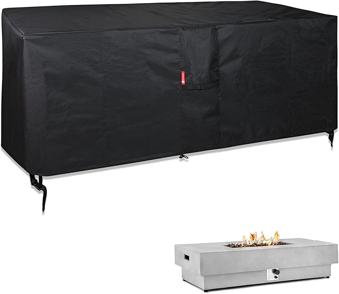 SheeChung Fire Pit Cover Rectangular 56"L x27"W x15"H,Waterproof Outdoor Fire Pit Table Cover,Heavy Duty 600D Tear Resistant Fireplace Cover for Rectangular Propane Gas Fire Pit,Deck Box Protector