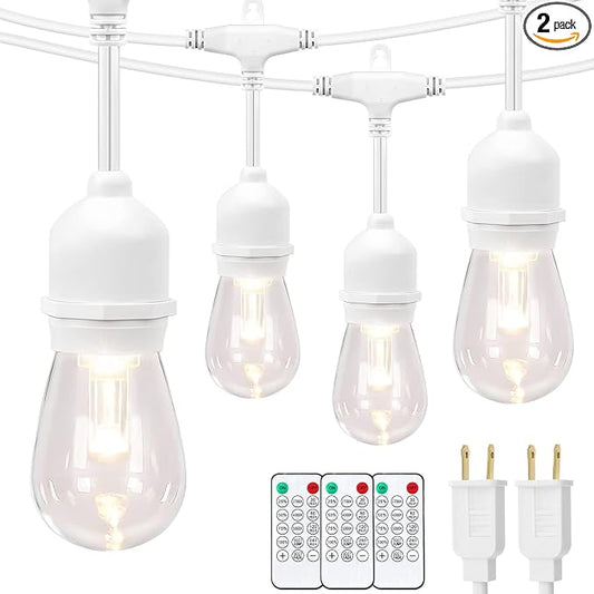Mlambert 3 Color Outdoor LED Dimmable String Lights with Remotes, Plug in 96FT(2x48FT) Waterproof Shatterproof LED Lights for Patio Pergola-White Cord