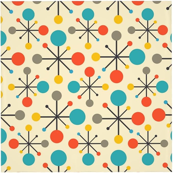 Mid Century Fifties Modern Atomic Retro Colors Tablecloth Washable Waterproof Yellow Table Cover for Kitchen Dining Room Picnic Party BBQ Wedding, Square 60" Table Cloth