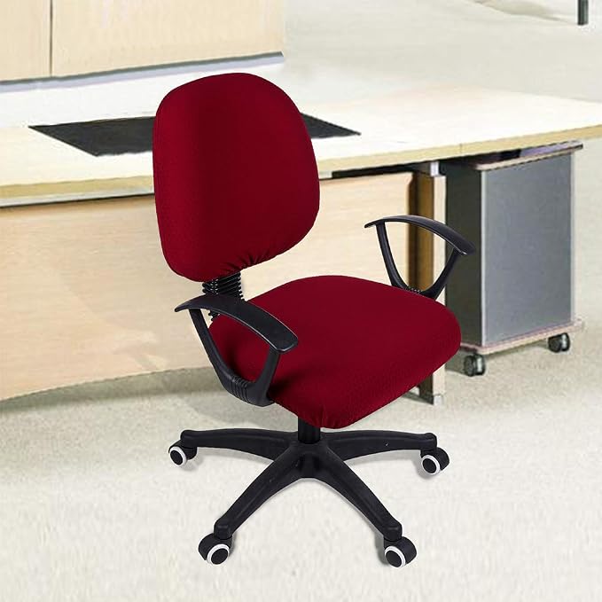 Smiry Office Computer Chair Covers for Desk Rotating Chair Protector | Stretch Jacquard Removable Washable Universal Slipcovers, Seat + Backrest Cover, Wine Red