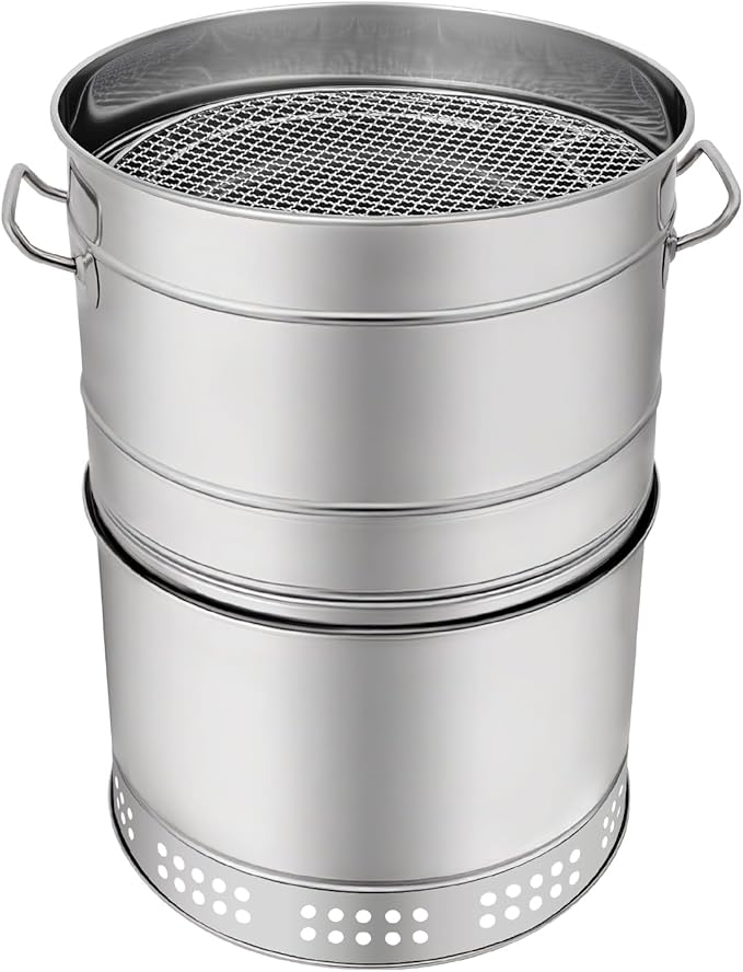 Large Portable Charcoal Grills Stainless BBQ Grill Barrel Outdoor Barbecue Grill Large Capacity 360°