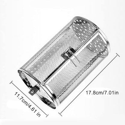 Air Fryer Rotisserie Basket, Stainless Steel Drum for 1/4 in Rod | Fits wings, fries, vegetables, nuts, and coffee beans; locking door keeps food contained while tumbling