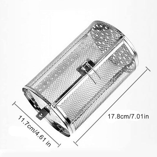 Air Fryer Rotisserie Basket, Stainless Steel Drum for 1/4 in Rod | Fits wings, fries, vegetables, nuts, and coffee beans; locking door keeps food contained while tumbling