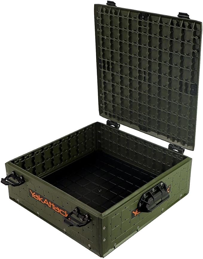 YakAttack ShortStak Solo Storage Box - Size & Color Options | Standalone Low-Profile Crate with Lid, Hinges & Latches | GridLoc Mounting Panels | Slider Feet for Under-Seat Use | Made in USA