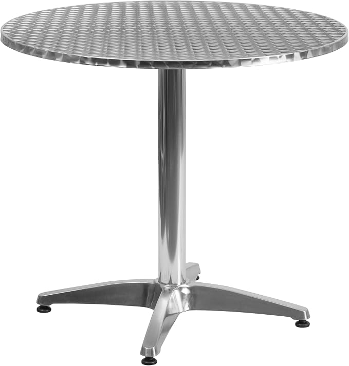 Flash Furniture Lila 31.5'' Round Aluminum Indoor-Outdoor Table Set with 2 Dark Brown Rattan Chairs | Aluminum Tabletop, Indoor/Outdoor