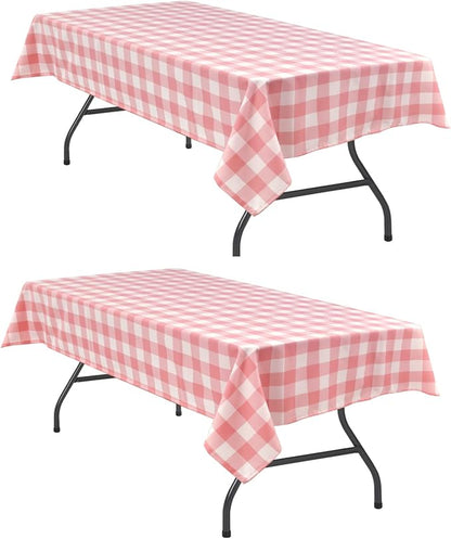 Hiasan Plaid Tablecloth Waterproof, 2 Pack, 54 x 80 inch - Checkered Table Cloth Rectangle for Dining Hall/Spring Party/Valentine's Day/Wedding/Outdoor Picnic, Peach Pink and White
