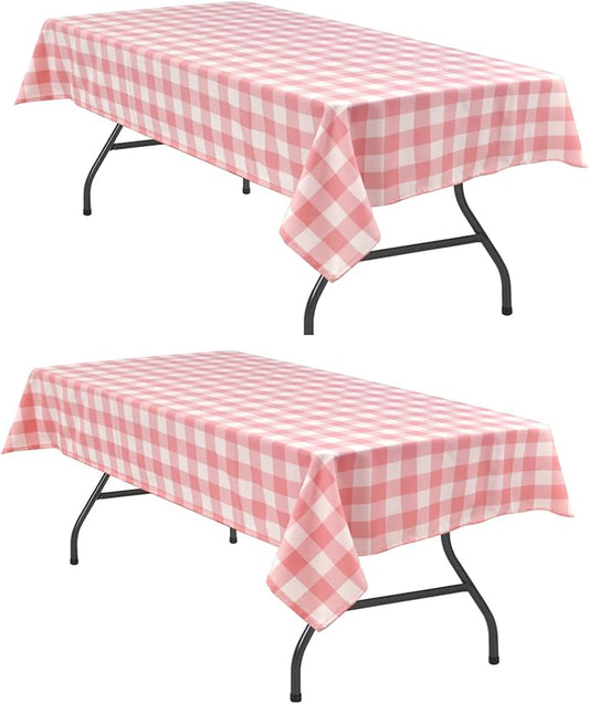 Hiasan Plaid Tablecloth Waterproof, 2 Pack, 54 x 80 inch - Checkered Table Cloth Rectangle for Dining Hall/Spring Party/Valentine's Day/Wedding/Outdoor Picnic, Peach Pink and White