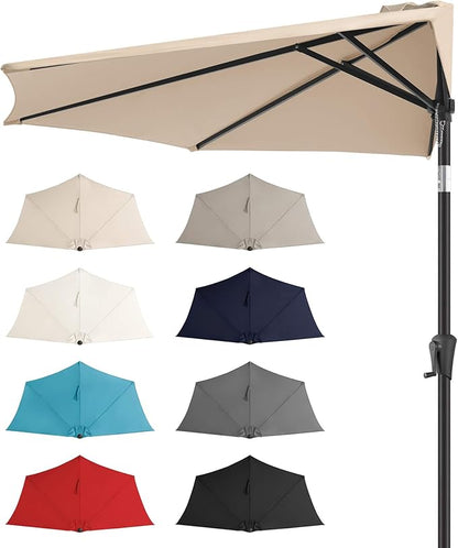 FLAME&SHADE 9ft Half Patio Umbrella - Half Outdoor Umbrella with Tilt UV Protection Waterprool, Half Round Table Umbrella for Wall Balcony, Pool, Porch, Garden, Deck, Market, Backyard (Beige)
