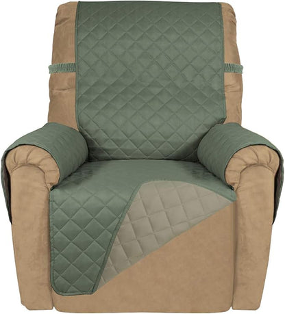 PureFit Reversible Quilted Recliner Sofa Cover, Water Resistant Slipcover Furniture Protector, Washable Couch Cover with Elastic Straps for Kids, Dogs, Pets (Small, Greyish Green/Beige) | Greyish Green/Beige, Water Resistant Couch Protector, Washable P...