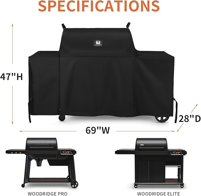 Grill Cover for Traeger Grills BAC776 Woodridge Pro and Woodridge Elite, Heavy Duty Waterproof Full-Length All Weather Grill Accessory