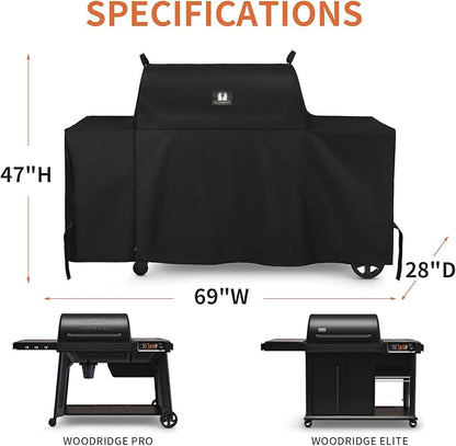 Grill Cover for Traeger Grills BAC776 Woodridge Pro and Woodridge Elite, Heavy Duty Waterproof Full-Length All Weather Grill Accessory