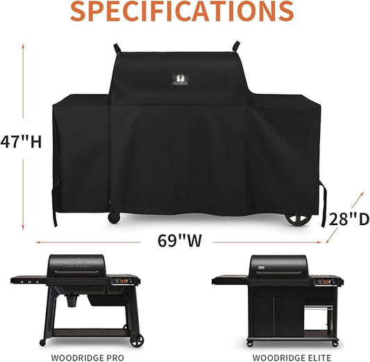 Grill Cover for Traeger Grills BAC776 Woodridge Pro and Woodridge Elite, Heavy Duty Waterproof Full-Length All Weather Grill Accessory