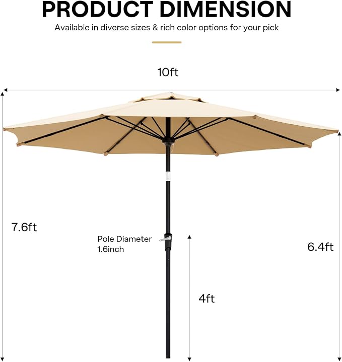 Sannwsg Outdoor Patio Umbrella,Table Umbrella with Push Button Crank,Market Umbrella with 8 Sturdy Ribs,Yard Umbrella