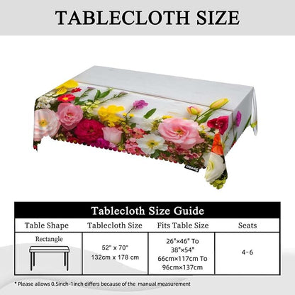 Swono Flowers Frame Tablecloths Colorful Peony Rose Flowers On Wooden Kitchen Dinning Tabletop Decoration, Polyester Table Cover for Indoor Outdoor 50x72 Inch Tablecloth