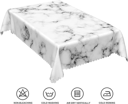 54x108inches White Marble Tablecloth Black Grey Marbling Granite Surface Texture Decorative Table Cloth Waterproof Stain & Wrinkle Resistant Table Cover for Kitchen Dinning Party Supplies