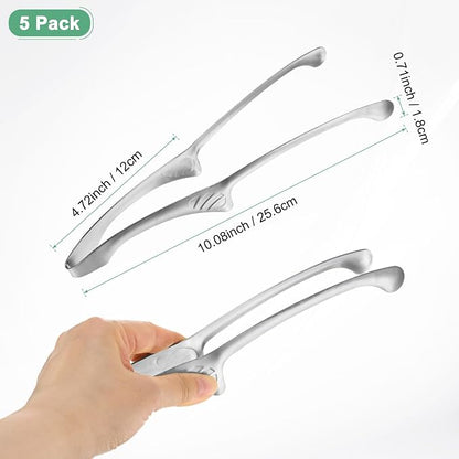 M METERXITY 5 Pcs Korean and Japanese BBQ Tongs 10 Inch Barbecue Tongs 304 Stainless Steel Kitchen Self-Standing Grill Non-Slip for Grill/Salad/Camping/Cooking [Silver]