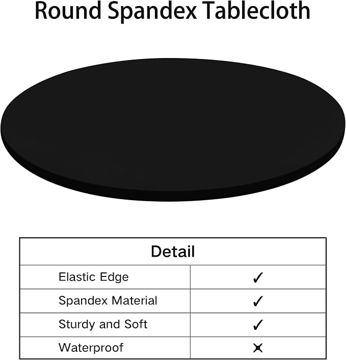 NEWISHER Round Fitted Table Cover Spandex Stretch Tablecloth Black Table Top Cover with Elastic Edged for Dining Picnic Patio 60 inch