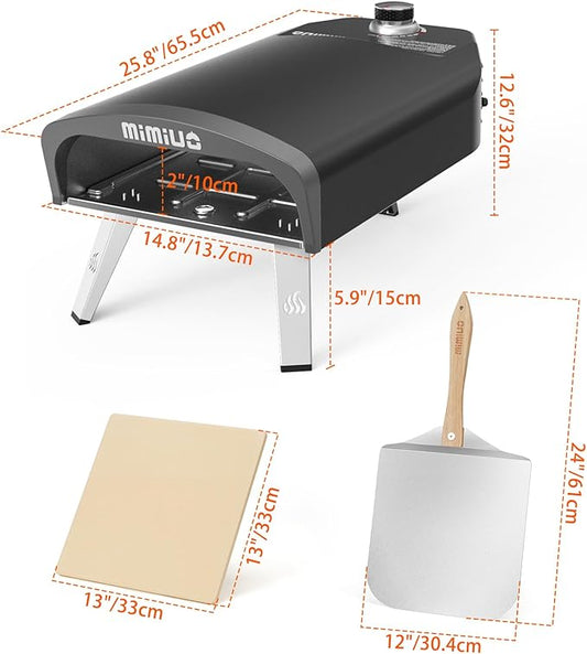 Mimiuo Gas Pizza Oven Outdoor - 33 lbs Heavy Duty Propane Pizza Stove for Outside, 60 Second Pizza - Includes 13" Square Stone Foldable Peel & Cover - Portable for Backyard Camping