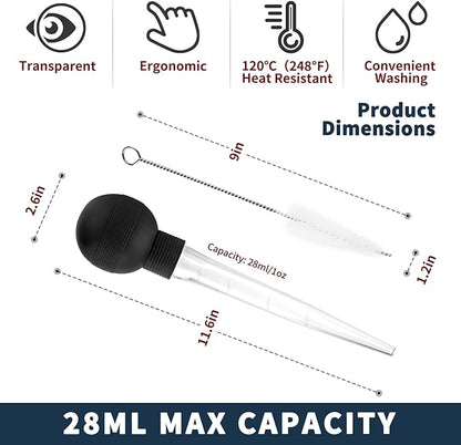Kendane Turkey Baster With Cleaning Brush, Baster Syringe for Home Baking and Roaster Turkey, Include Detachable Food Grade Bulb with Double Scales for BBQ Grill Baking Kitchen Cooking