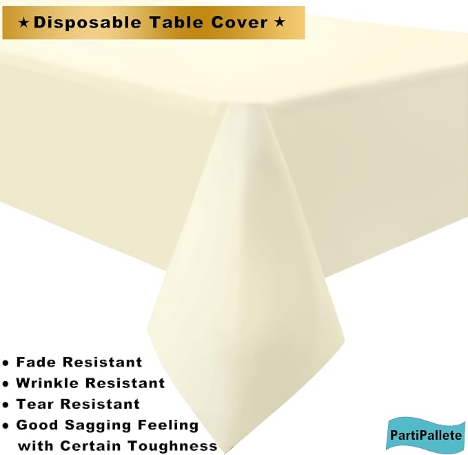 3-Pack Premium Plastic Ivory Tablecloth Disposable 54" x 108" Rectangle Cream Table Cover PEVA Party Milky Off White Table Cloths for Birthday Wedding Engagement Bridal Shower Banquet