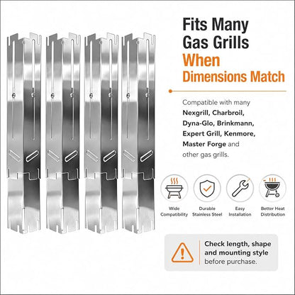 4 Pack Adjustable Stainless Steel Grill Heat Plates, Universal 14"–21.5" Heat Tent Shield, Burner Cover Flavorizer Bars for Gas Grill Replacement Parts