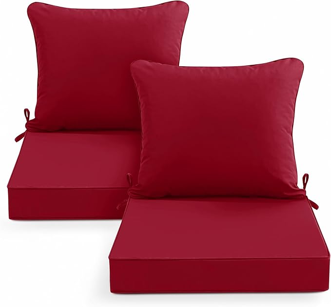 Summsun Patio Cushions for Outdoor Furniture, 24 x 24 Inch, Red, Set of 2 | Backrest & Deep Seat Cushion, Water Resistant, Removable Cover, Replacement Cushions Pad for Patio Furniture, Garden