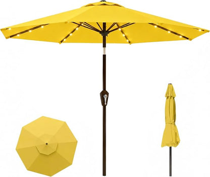 11FT Solar Lighted Patio Umbrella, Outdoor Table Market Umbrellas with Crank Lift, 32 LED Lights, 8 Sturdy Ribs, UV-Resistant for Deck, Garden, Pool