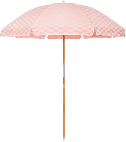 Business & Pleasure Co. Rio Umbrella Scalloped Brim For Beach, Patio or Picnic - 6' Boho Beach Umbrella, 7' Tall Wood Pole, UPF 50+