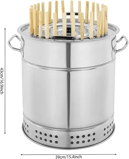 Portable BBQ Charcoal Grill, Stainless Steel Surround Charcoal Kebab Grill, 28 Skewers Capacity, Versatile Grilling Barrel Grill for Picnics,Camping,Traveling, Parties