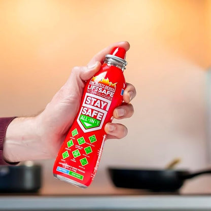 StaySafe All-in-1 Portable Fire Extinguishing Spray By LifeSafe Technologies | Compact Fire Extinguisher For 10 Types of Fires | Non-Toxic, Non-Hazardous & Eco-Friendly