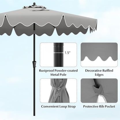 Tangkula 9Ft Patio Umbrella with Crank, 2-Tier Outdoor Umbrella with Push Button Tilt, Sun-Protective Canopy, 8 Ribs, Scalloped Patio Umbrella for Outdoor Beach Deck Pool Table (Gray)